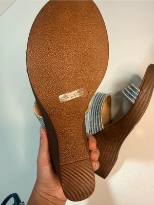 Italina Blue Striped Fabric Wedge Sandals thumbnail 11