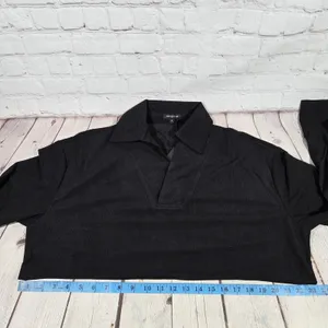 Area Stars Black Waffle Knit Cropped Polo Top Long‎ Sleeve Large ASDJF2338B thumbnail 6