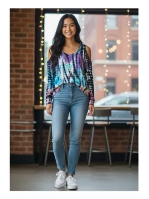 YFB Young Fabulous & Broke ☀︎︎ Cold Shoulder Pullover ☀︎ Multi Tie Dye ☀︎ Medium thumbnail 2
