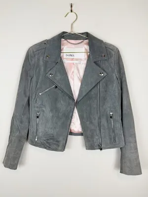Doma Gray Suede Moto Jacket Size Small thumbnail 2