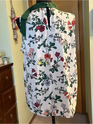 Ann Taylor botanical print sleeveless top with decorative tie size L thumbnail 3