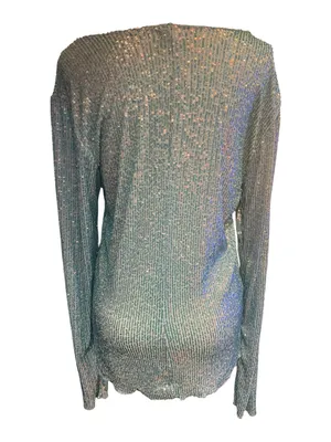 Free People Gold Rush long-sleeve iridescent sequin top in a light blue shade XL thumbnail 4