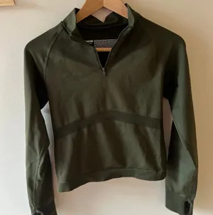 Victoria’s Secret Quarter Zip Long Sleeve Active Crop Top Olive Green thumbnail 1