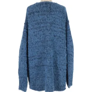 Free People $168 Sparrow Pullover V-Neck Fuzzy Blue Sweater Slouchy Oversized S thumbnail 5