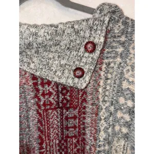 Free People Grey Burgundy Fair Isle Wool Blend Button Collar Poncho‎ Sweater M thumbnail 3