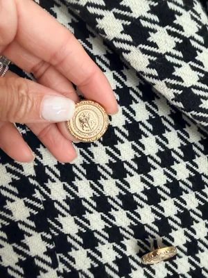 Zara houndstooth double breasted gold button oversized blazer jacket M  thumbnail 9