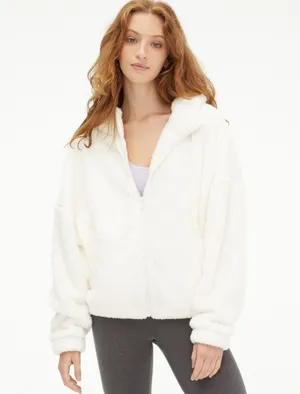 Aeropostale White Sherpa Hooded Zip Up Teddy Coat thumbnail 1