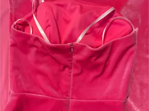 Strapless Hot Pink Velvet Evening Gown with Side Slit thumbnail 3