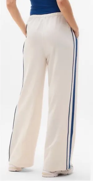 Athleta Pant‎ MVP Mid Rise Side Stripe ivory blue Size Large thumbnail 1