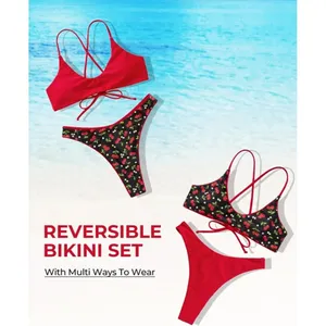 SUUKSESS High Waisted Thong Bikini Set Reversible String 2 Piece Swimsuit MEDIUM thumbnail 3