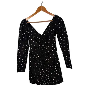ASOS Polka Dot Ruched Mini Dress Sweetheart Neck Puff Sleeve Womens 4 Black Party thumbnail 6