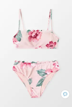 Inscribed Peony Scalloped Bralette And Hipster Bikini Set thumbnail 4
