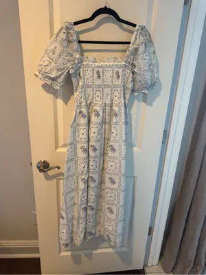Hill House Scarlett Blue & White Floral Patchwork Midi Nap Dress | S thumbnail 5