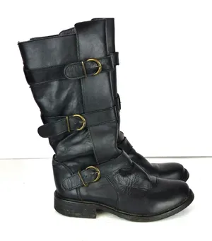Steve Madden Buck Boots Womens 7.5 Black Leather Triple Buckle Moto Biker Y2K thumbnail 1