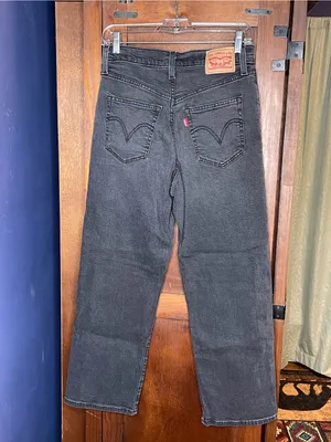 Levi's Ribcage Straight Ankle Jeans Black High Rise Stretch Cropped Denim 28 thumbnail 7