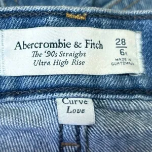Abercrombie & Fitch 90's Straight Women's Blue Ultra High Rise Denim Jeans Sz 28 thumbnail 4