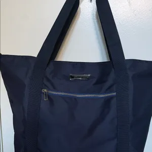 Deep Navy Canvas Everyday Tote with Front Zip Pocket Blue thumbnail 1