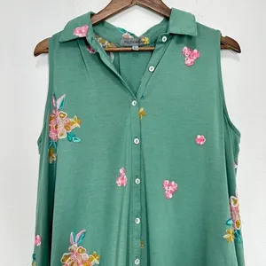 Figueroa & Flower Size Large Green Floral‎ Embroidered Collared A Line Dress thumbnail 8