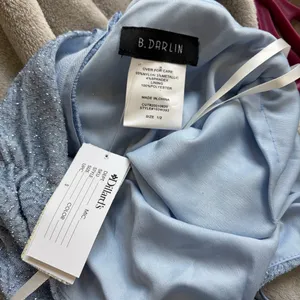 NWT B. Darlin Light Blue Glitter Ruched One-Shoulder Mini Dress Size 2 thumbnail 10