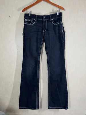 Ariat Women’s R.E.A.L Mid Rise Entwined Boot Cut Jeans Cowgirl in Marine 30R thumbnail 3