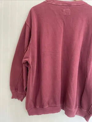 AERIE Everyday Pocket Pullover Crewneck Ribbed in Burgundy Size XL thumbnail 6