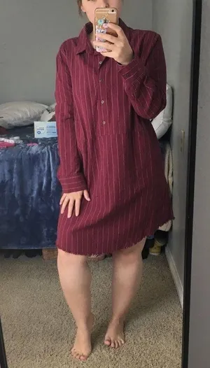 Umgee • Red Striped Long Sleeve Shirt Dress with Pockets Fringe Hem Medium thumbnail 9