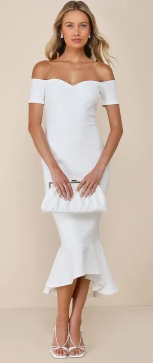 Lulus How Much I Care Ivory Off-the-Shoulder Dress Mermaid Wedding Party Large thumbnail 1