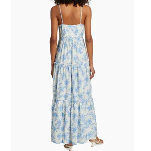 LoveShackFancy Women's White Blue Floral Garnita Floral Tiered Maxi Dress Size 0 thumbnail 6