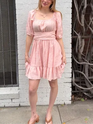 Altar'd State pink milkmaid cottagecore mini dress sz L #spring #girly #farm thumbnail 2