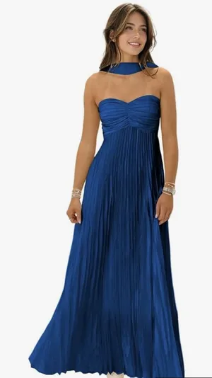 Royal Blue Strapless Maxi Dress with Scarf thumbnail 1