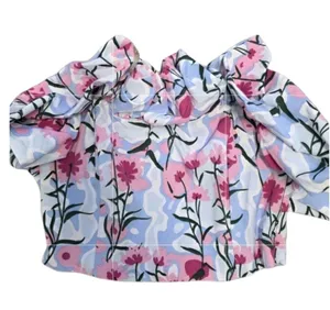 Entro Womens Tube Top Crop Size Large Floral Ruffled White Pink Blue Wedding Feminine thumbnail 1