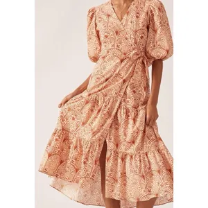 NWT!! Anthropologie HUTCH V-Neck Tiered Wrap Dress Geometric Blockprint Large thumbnail 5