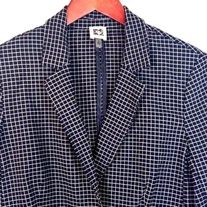 Anne Klein Blazer Jacket Women's Medium Navy Blue White Stretch 90s Office Siren thumbnail 5