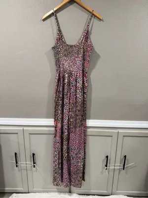 NWT Angie Multicolor Floral Patchwork Maxi Dress in Brown, Pink & Purple thumbnail 7
