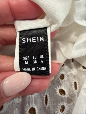 SHEIN White Eyelet Lace Ruffle Wrap Mini Dress Size M Minimalist Coastal Resort thumbnail 7
