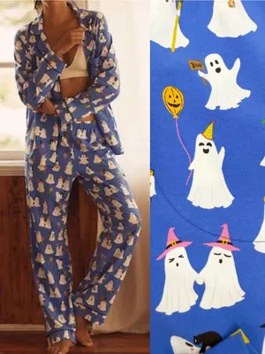 Bedhead PJs X Anthropologie That’s The Spirit Ghost Halloween Classic Jersey Set thumbnail 2