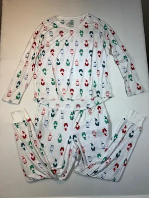 JoySpun Womens Pajama Set M Christmas Holiday Gnomes Long Sleeve Loungewear thumbnail 1