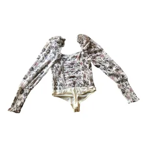 Free People NWT - - Brunch Date Floral Print Long Sleeve Bodysuit Ivory Combo -Size Small thumbnail 6