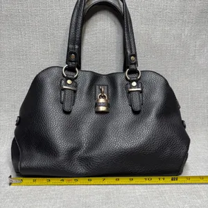 Black Padlock Faux Leather Satchel Handbag Purse Gold Padlock‎ Detail Medium thumbnail 7