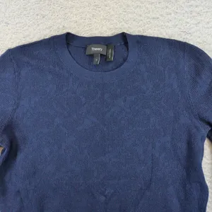 Theory Jaidyn OP Reverie Navy Blue Textured Knit Crew Neck Sweater Small H018712 thumbnail 3