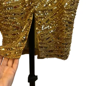 VTG Nite Line AJ Bari Gold Beaded Silk Dress Sweetheart Evening Gown 4 Trophy thumbnail 7