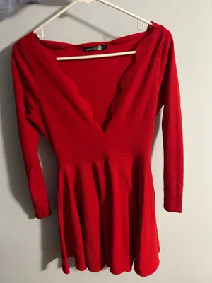 Boohoo Dress Mini Red Long Sleeve thumbnail 1