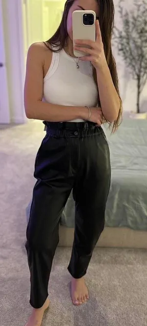 ZARA Black Leather Pants High-Rise Wide-Leg size 34/4 thumbnail 1