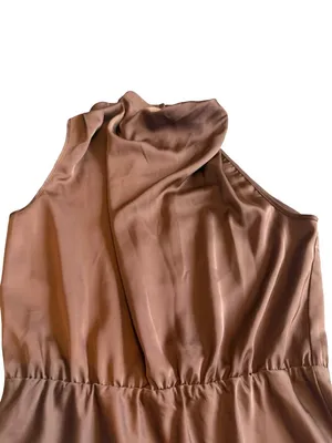 Pretty Garden Brown Sleeveless Satin Dress Midi Length High Neck Size Medium NWT thumbnail 2