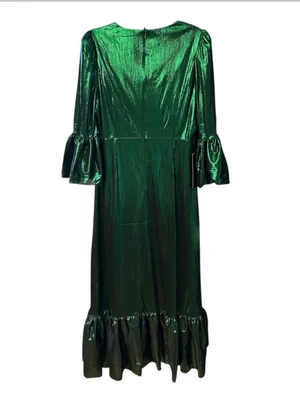 Pomander Place Tuckernuck Lilith Dress Emerald Green Midi Statement Sleeve L NWT thumbnail 4