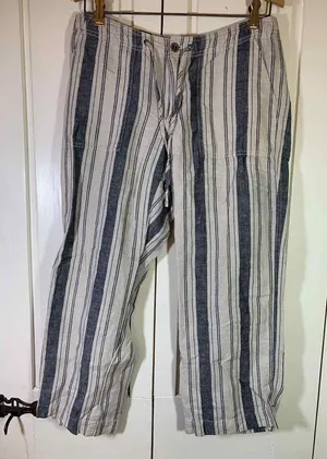 Gap Linen Pant Womens 6R Wide Leg Blue White Stripe Boho Coastal Prep‎ READ thumbnail 1