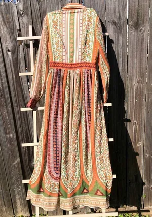 Mooerkerr Green/Orange Long Sleeve Maxi Dress Medium thumbnail 9