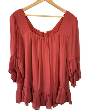 Floreat Anthropologie Ruffle Beaded‎ Blouse Top Rust Size Large thumbnail 1