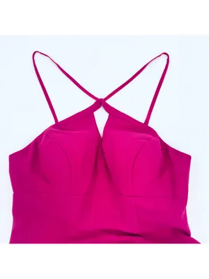 Azazie Livy Dress Size 6 Fuschia Pink Halter Neck Gown thumbnail 4