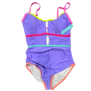 NWT Popvil Womens Purple Neon Colorblock Cutout One Piece Swimsuit Size Small‎ thumbnail 6